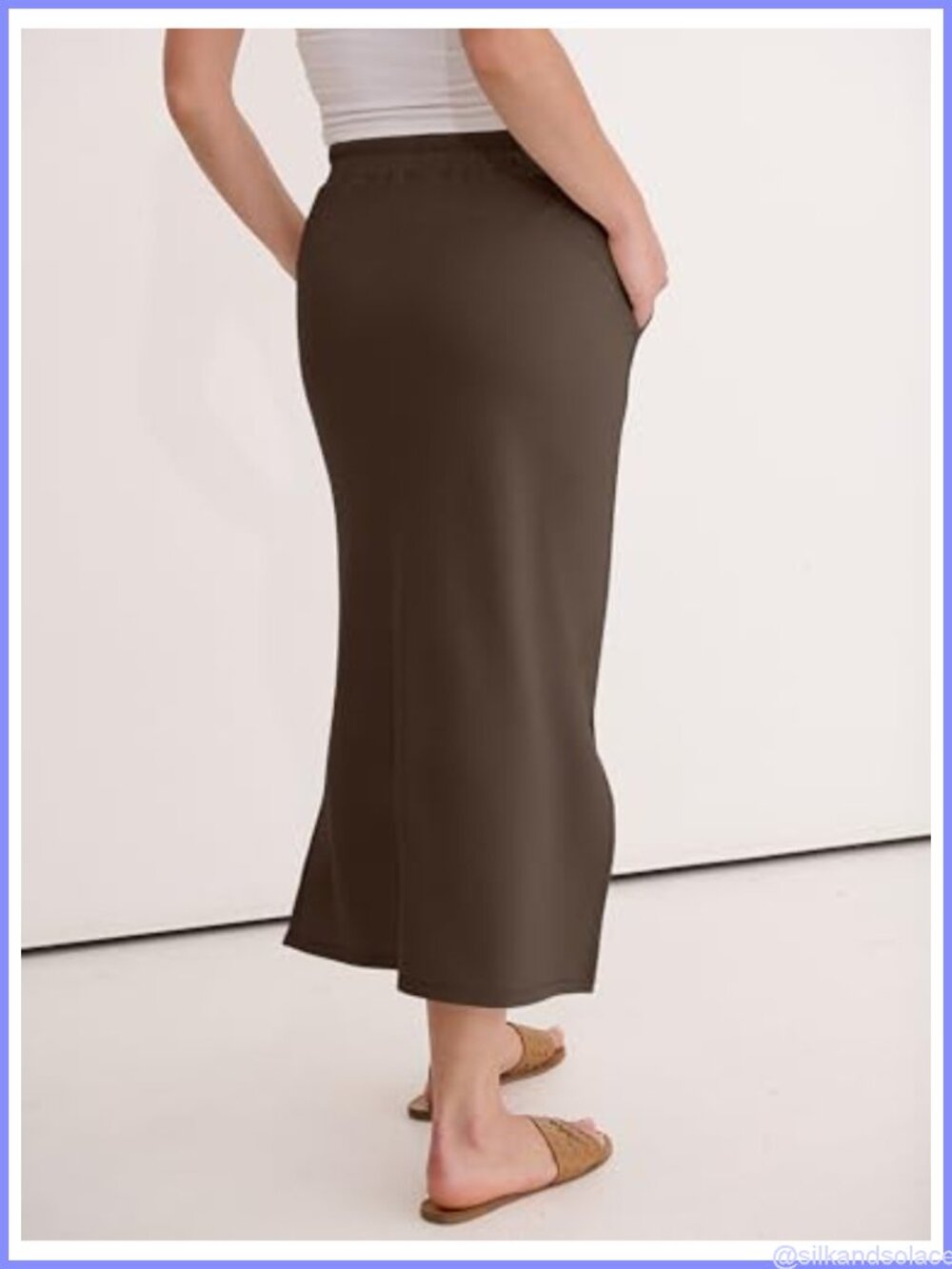 Women's High Waist Maxi Skirt with Pockets Drawstring Side Slit - Picture 3 of 6